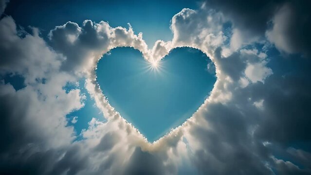 Heart-Shaped Cloud Embracing the Sun in a Brilliant Blue Sky Timelapse Loop