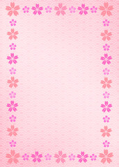 桜の和風フレーム背景　和柄　青海波　波模様　波柄　伝統文様　素材　飾り枠　囲み　お花見　入学　卒業　入社　ひな祭り　ひなまつり　年賀状　新春　縦長