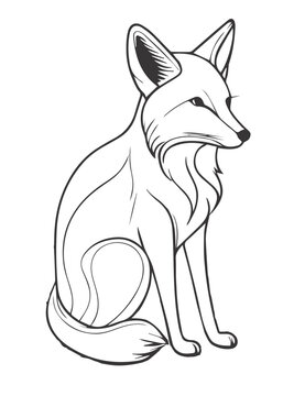 A cute fox. Cute fox isolated vector silhouette on white background. Line art