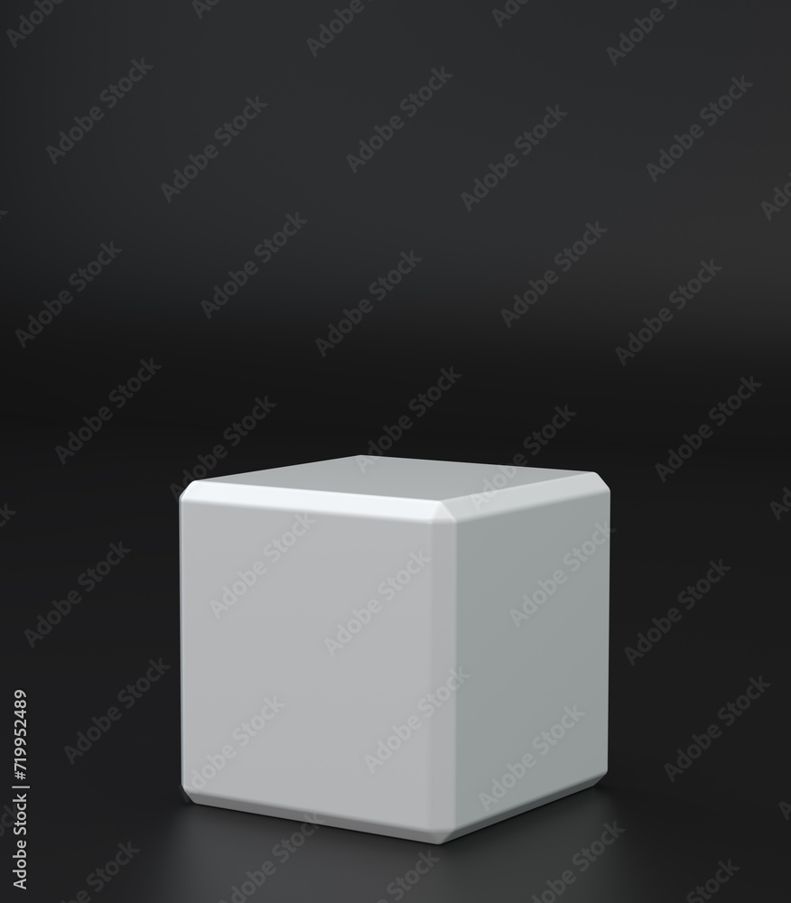 Aufkleber cube with glossy texture on isolated dark background. cubic on the floor.