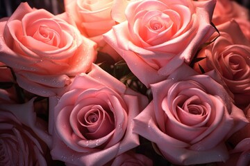Soft pink roses with blurred background.