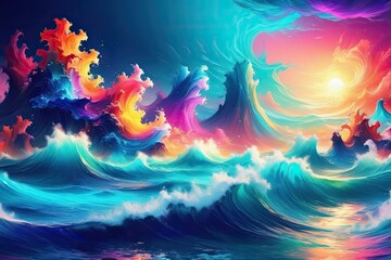 Obraz na płótnie Canvas Colorful sea waves in fantasy. Fairytale. Abstract art