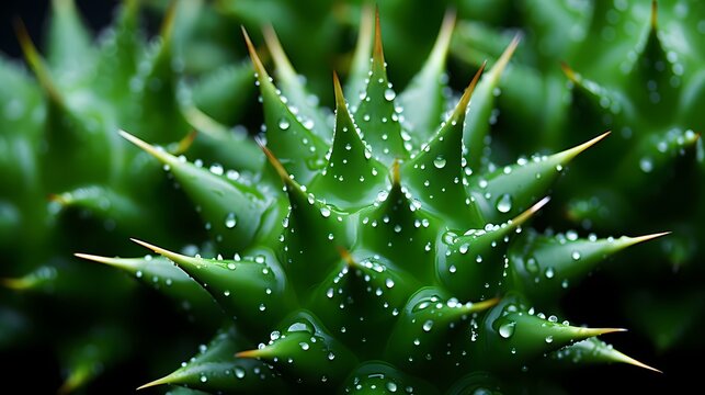 A macro view of a cactus with spiky needles, highlighting the unique textures and patterns of the desert plant