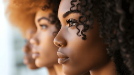 Fototapeta premium Black History Month Three beautiful black women with curly hair Beauty
