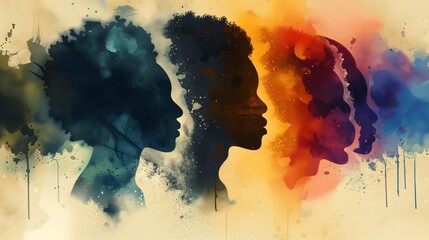 Black History Month Watercolor Splash Portrait of African Black People