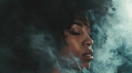 Foto auf Acrylglas Black History Month Black Women with Smoke Effect Portrait white Smoke Beauty © PM-Artistic