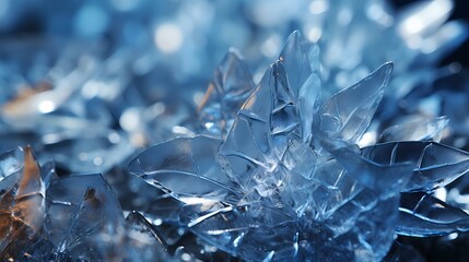 A macro view of crystallized ice on a winter window, forming intricate and delicate patterns