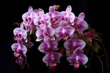 Fototapeta na wymiar Beautiful pink orchids flower on a black background.