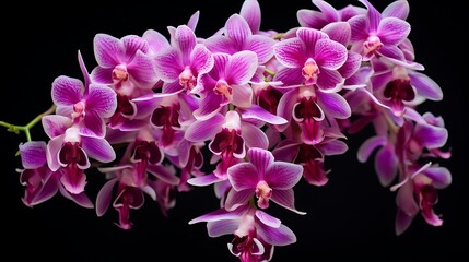 Beautiful pink orchids flower on a black background.