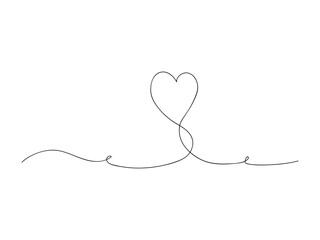 Continuous one line heart or love isolated vector illustration.