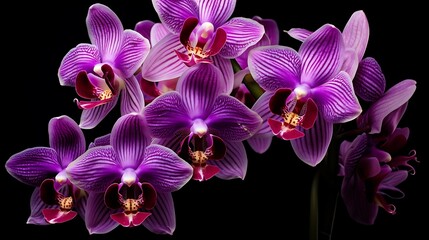 Beautiful pink orchids flower on a black background.