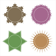 Set of vector starburst sunburst badges. Vintage labels. Starburst sale sticker. Colored stickers. Sunburst price tags. Simple Flat Style Vintage Labels. colourful icons on white background. 