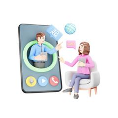 3D Character Illustration: Girl Learning Foreign Language with Mobile App