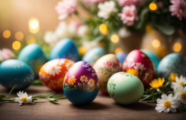 Fototapeta na wymiar Easter Eggs in Floral Pattern, Easter Celebration
