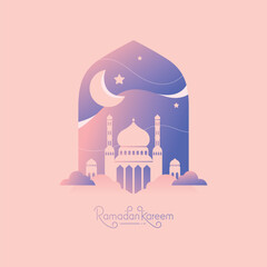 Islamic background for Ramadan Kareem greeting card in modern art style