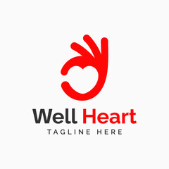 Obraz premium Heart shape and ok hand sign logo design. Ok hand sign. Medical clinic logo.