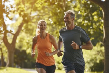 Couple running together in the park