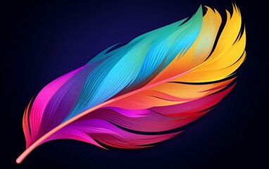 Colorful feather isolated on dark background. Vector illustration for your design.