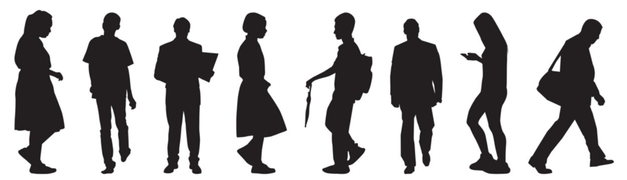 Group of people walking and standing silhouette. Set of people standing and walking. 