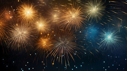 Naklejka premium Beautiful fireworks background at night for holiday decoration