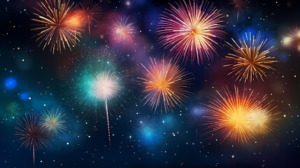 Beautiful fireworks background at night for holiday decoration