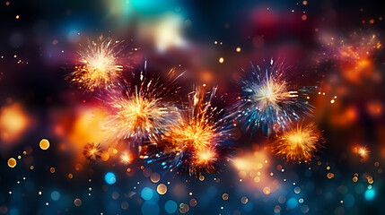 Fototapeta premium Beautiful fireworks background at night for holiday decoration