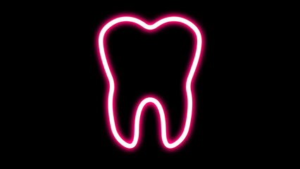 Teeth neon contour blue  magenta bright black background icon. Glowing Neon Effect Dental Icon. luminous dark background icon symbol dentistry vector