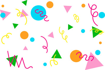 90s inspired abstract background with neon colored shapes.