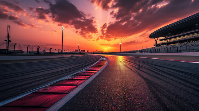 Curved racing track and beautiful weather