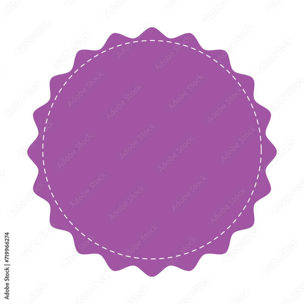 Poster stitched zig-zag circle collection in purple color. circle with sharp and rounded waves edge. sale a