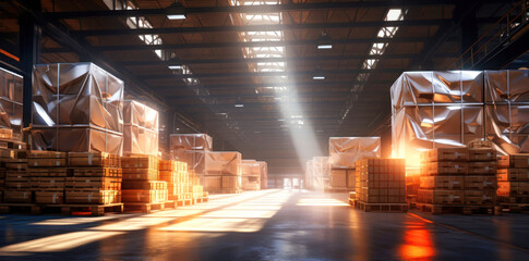 Fototapeta premium Busy Warehouse With Abundance of Boxes