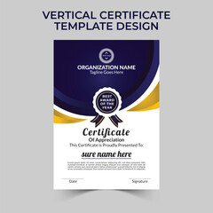 Elegant certificate template design for school, college and university with creative, professional, eye catching and modern vertical layout vector