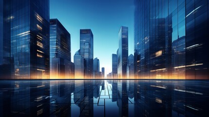 Stunning Urban Reflections: Business Skyscrapers and Office Buildings Mirrored in Glass Facades, Cityscape Architecture in Downtown Metropolitan Area