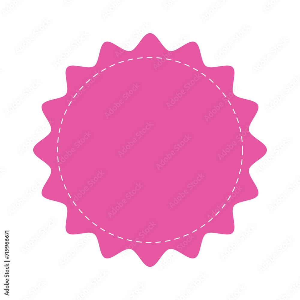 Poster stitched zig-zag circle collection in pink color. circle with sharp and rounded waves edge. sale and