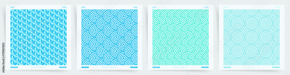 Wall mural minimal wavy cover design. ocean and sea style seamless pattern set. abstract line pattern design ba