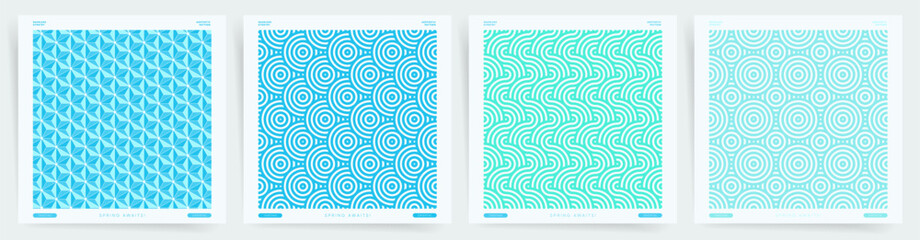 Minimal wavy cover design. Ocean and Sea style seamless pattern set. Abstract line pattern design background.	