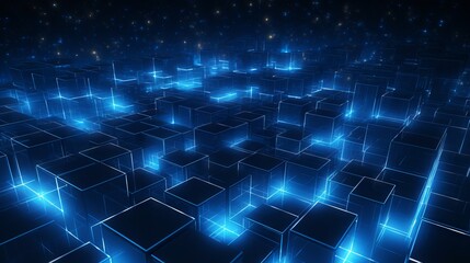 Futuristic dark blue digital grid: abstract cybernetic background