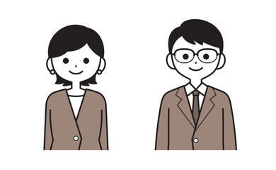 正面を向いているスーツ姿の女性と男性