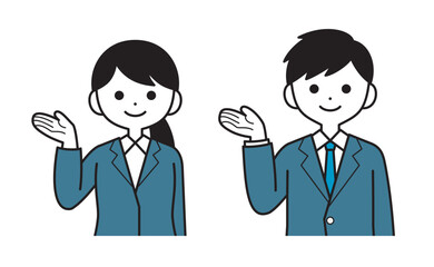 案内するスーツ姿の女性と男性