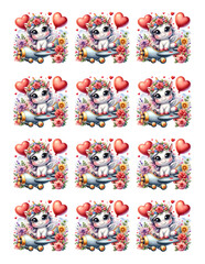 Cute Unicorn Flowers Heart Balloon Stickers Sheet