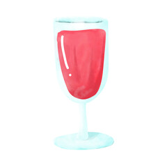 glass of red wine, watercolor.
