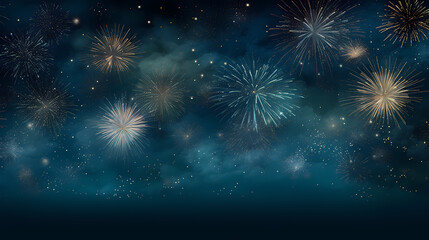 Happy New Year, burning fireworks with bokeh light background