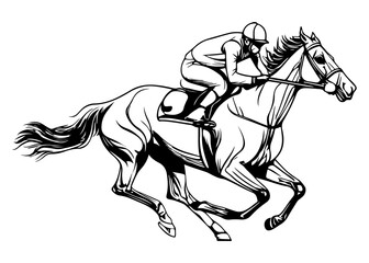 Running horse with the jockey silhouette art design