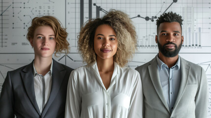 Equipe de consultants expérimentés plein d'ambition pour accompagner la transformation de l'entreprise, reporting et audit financier, courbes ascendantes signifiant le progrès et la croissance