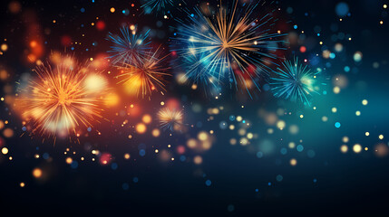 Naklejka premium Happy New Year, burning fireworks with bokeh light background