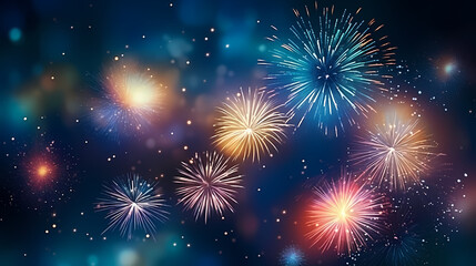 Fototapeta premium Happy New Year, burning fireworks with bokeh light background