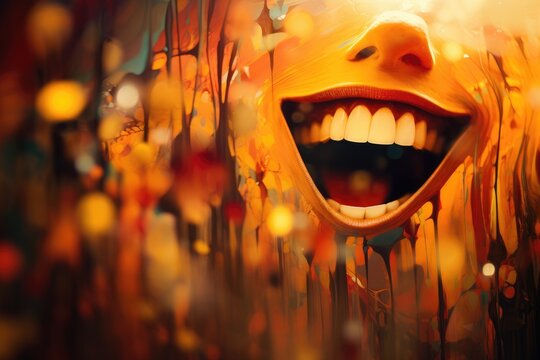 Abstract representation of laughter using a bokeh effect and a laughing mouth