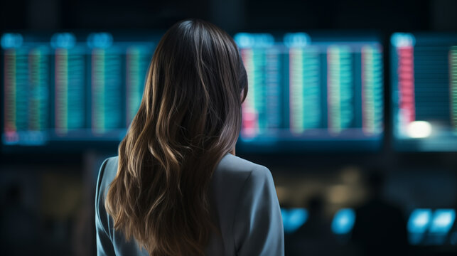 Picture of woman looking at stock market financial data
