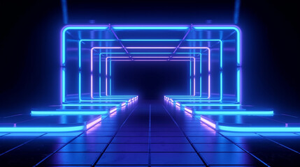 blue neon abstract background ultraviolet. 3D render 