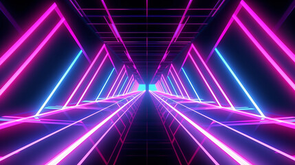 pink blue neon lines geometric shapes virtual. 3D render 